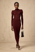 Addison Midi Dress - Shoulder Padded - Semi - Sheer - Stretch Knit - Turtle Neck