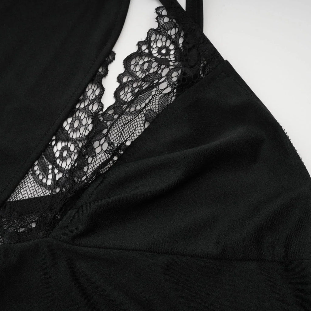 Addison Mini Dress - One - Shoulder Style - Lace and Cut - Out Detailing - Side Split - Asymmetric Hem