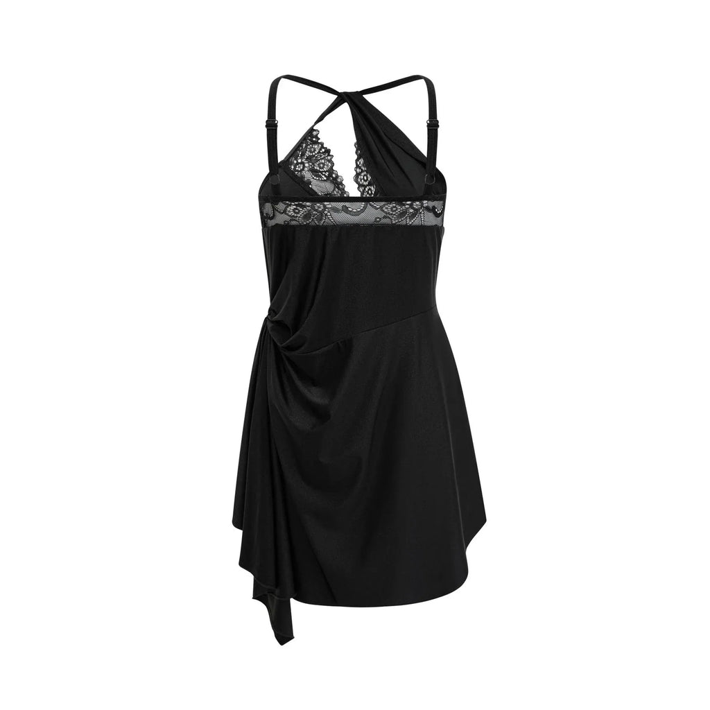 Addison Mini Dress - One - Shoulder Style - Lace and Cut - Out Detailing - Side Split - Asymmetric Hem