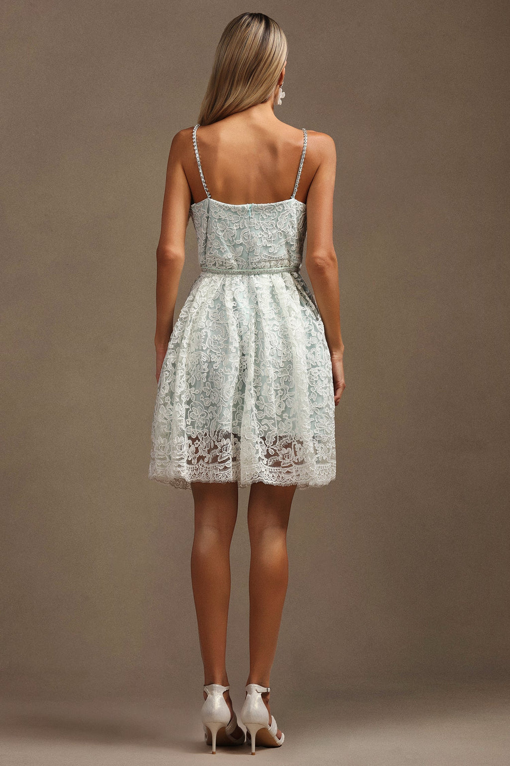 Adelaide White Lace Halter Mini Dress for Special Occasions