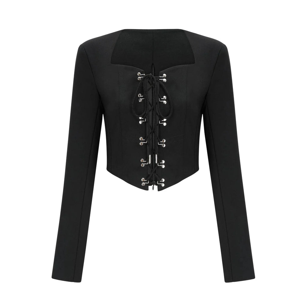 Adelaide Jacket - Corset Style - Long Sleeves - Lace - Up Fastening - Cropped Design