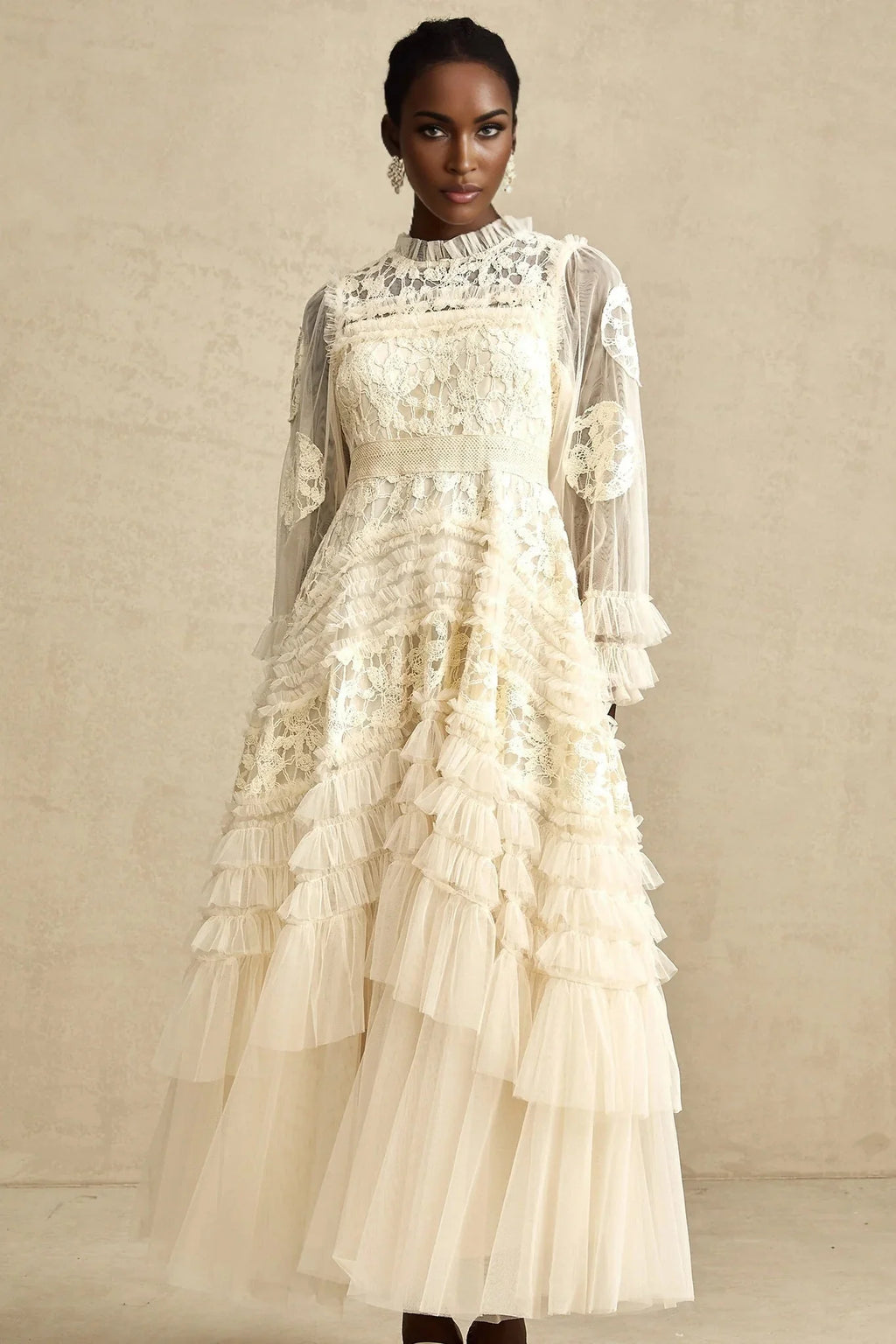 Adelaide Maxi Dress Floral - Embroidered Tulle & Ruffles