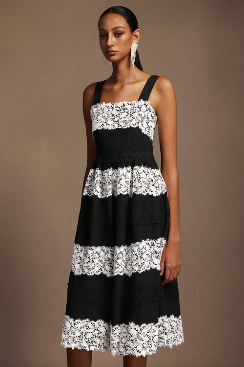 Adele Black Lace Sleeveless Dress Structured Neckline Formal Chic Wedding Evening Party