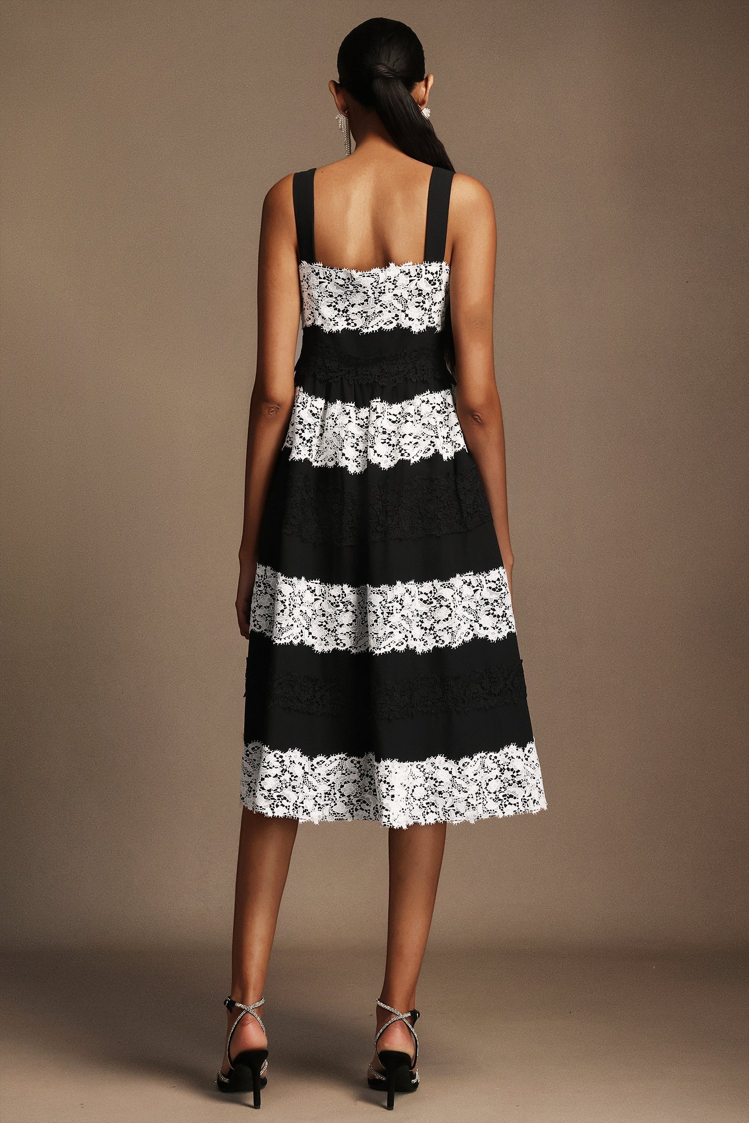 Adele Black Lace Sleeveless Dress Structured Neckline Elegant