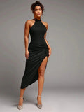 Adele Midi Dress - Halter Neckline - Backless Twist - High Waist - Bodycon Fit