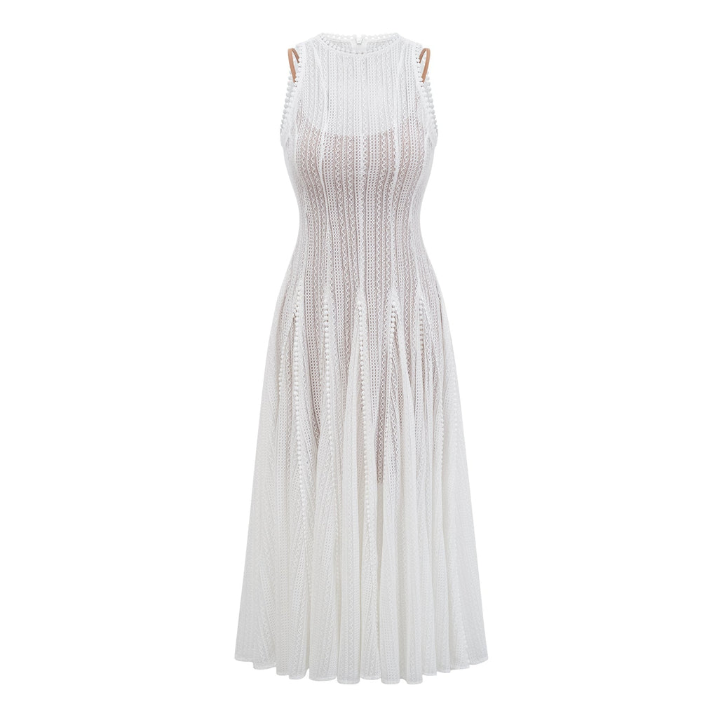 Adelina Midi Dress - Crochet Knit - Puff Skirt - Godet Design - Rear Zip Fastening