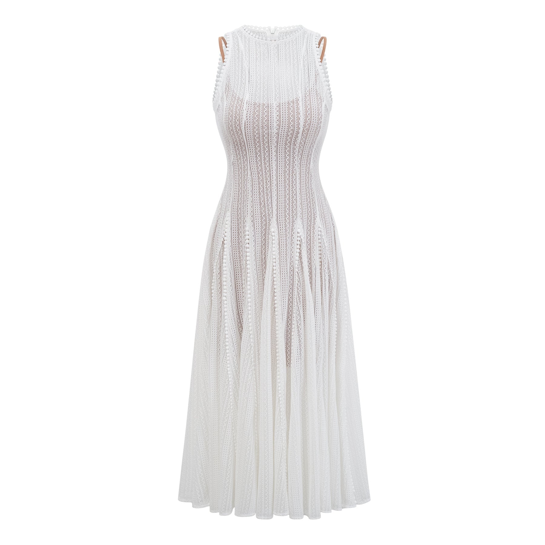 Adelina Midi Dress - Crochet Knit - Puff Skirt - Godet Design - Rear Zip Fastening