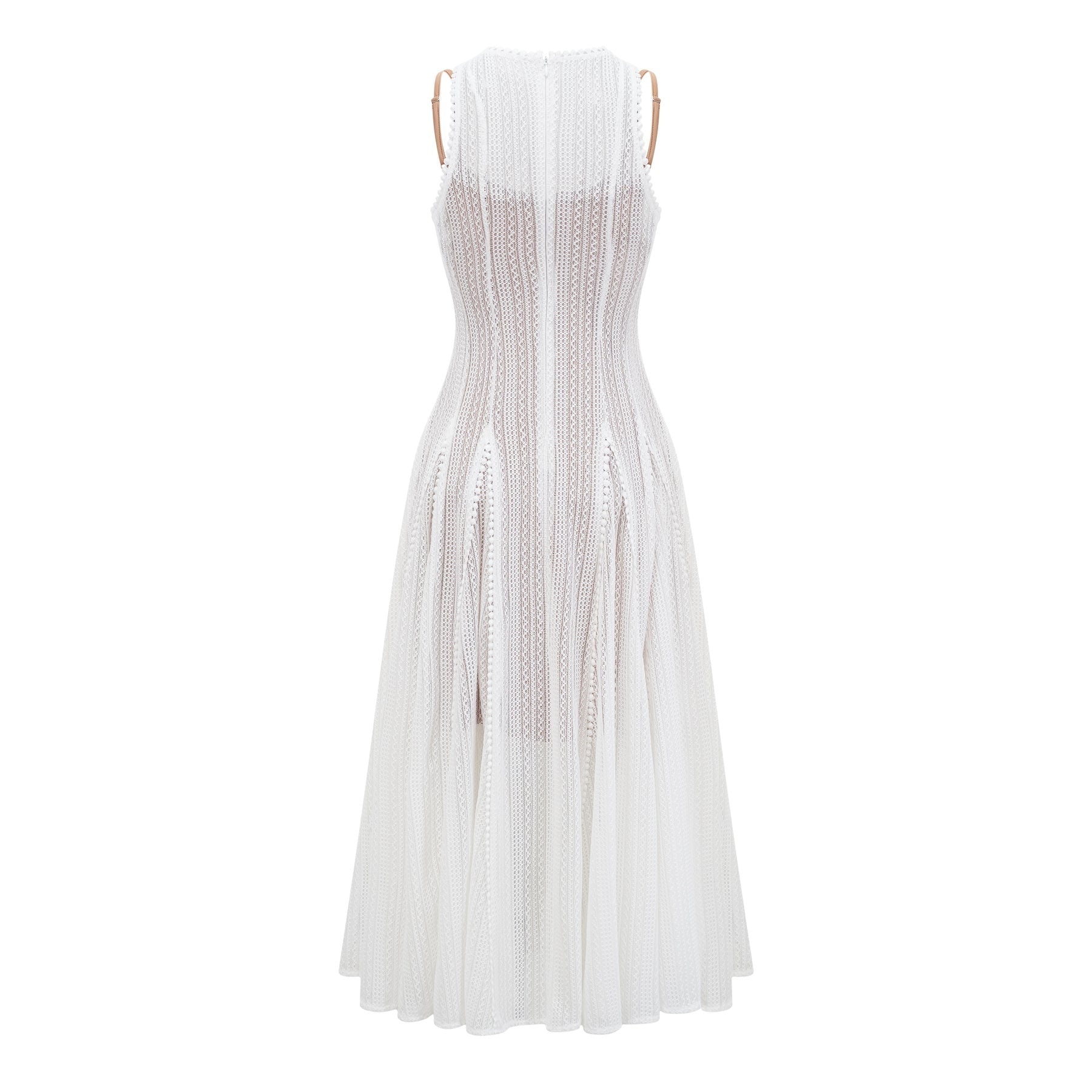 Adelina Midi Dress - Crochet Knit - Puff Skirt - Godet Design - Rear Zip Fastening