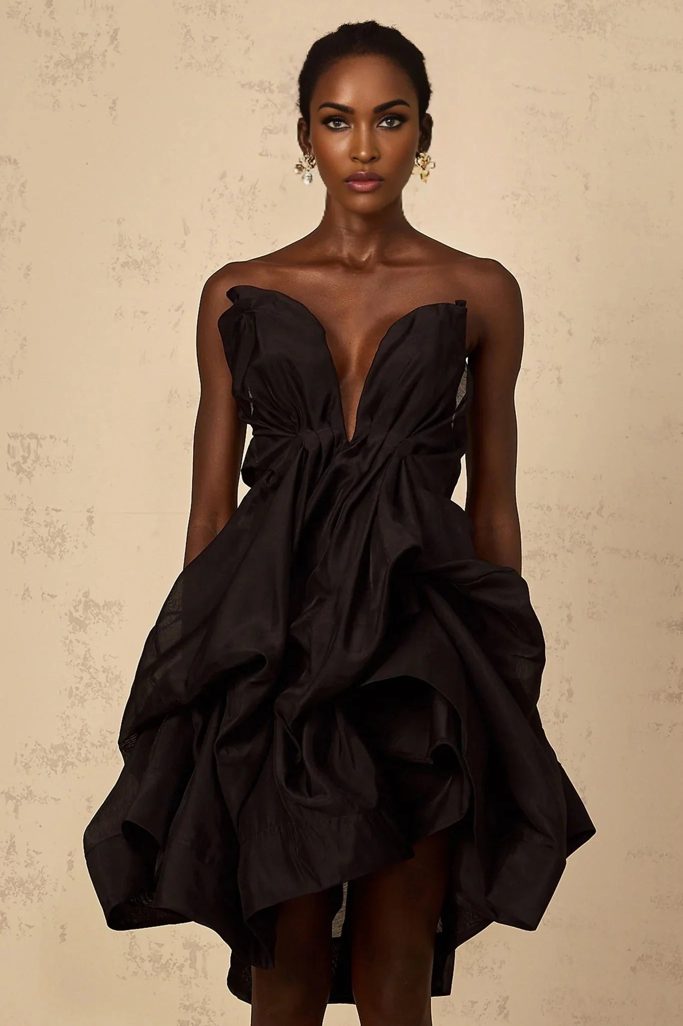 Adelina Mini Dress Black Asymmetrical Ruffle Cocktail