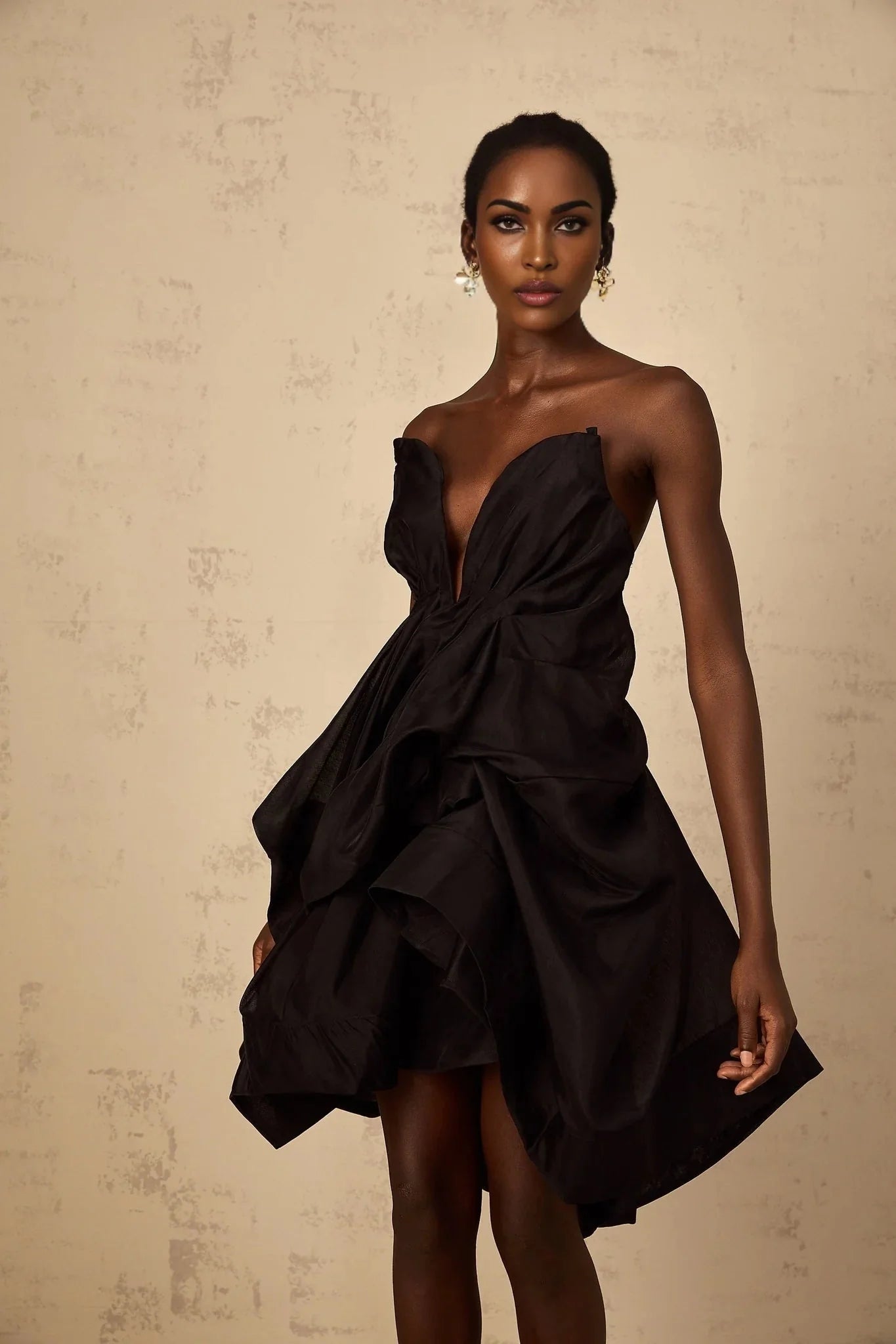 Adelina Mini Dress Black Asymmetrical Ruffle Cocktail