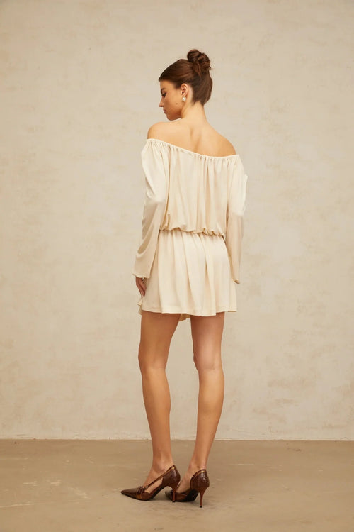 Adelina Mini Dress Neutrals Cold Shoulder & Long Sleeve Trendy Style