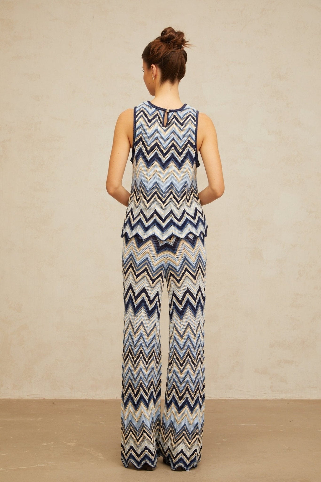Adelina Zigzag Knit Top & Trousers Set - Metallic Threading - Scallop Hem - Elasticated Waistband - High Rise