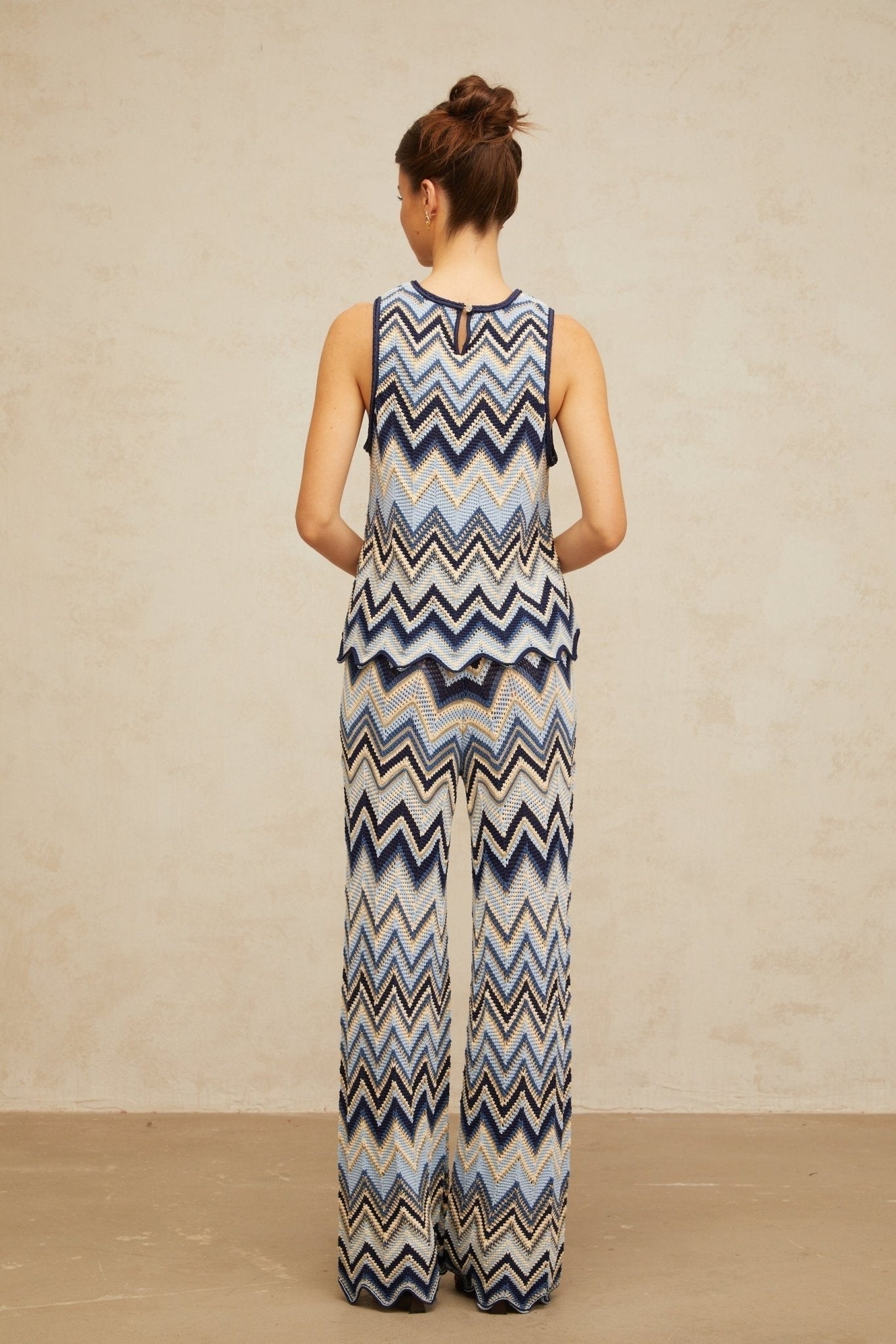 Adelina Zigzag Knit Top & Trousers Set - Metallic Threading - Scallop Hem - Elasticated Waistband - High Rise