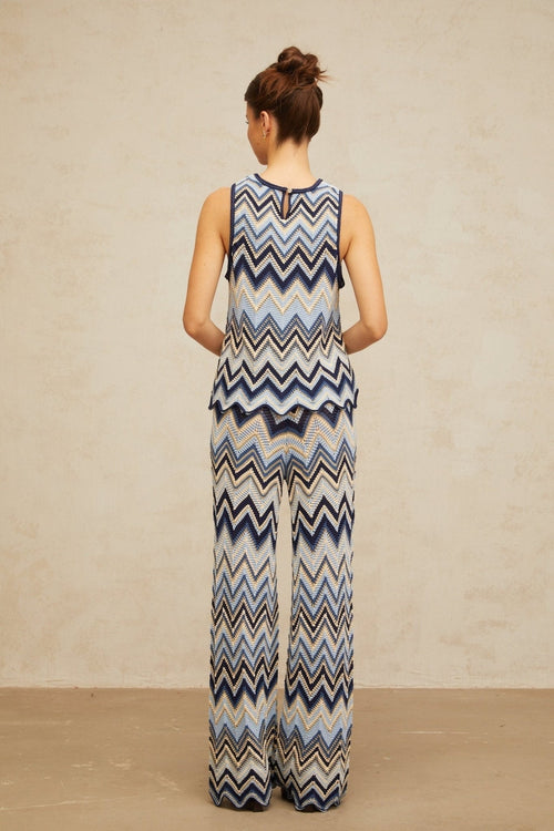 Adelina Zigzag Knit Top & Trousers Set - Metallic Threading - Scallop Hem - Elasticated Waistband - High Rise