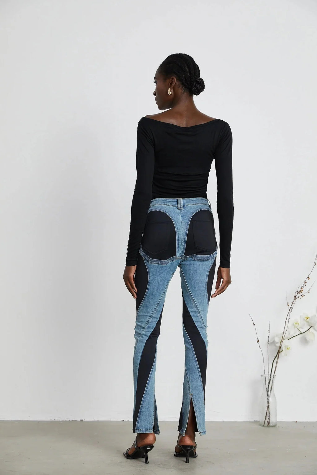 Adelyn Jeans - Stretch Denim Panelled Design Belt Loop Button Fly Pockets