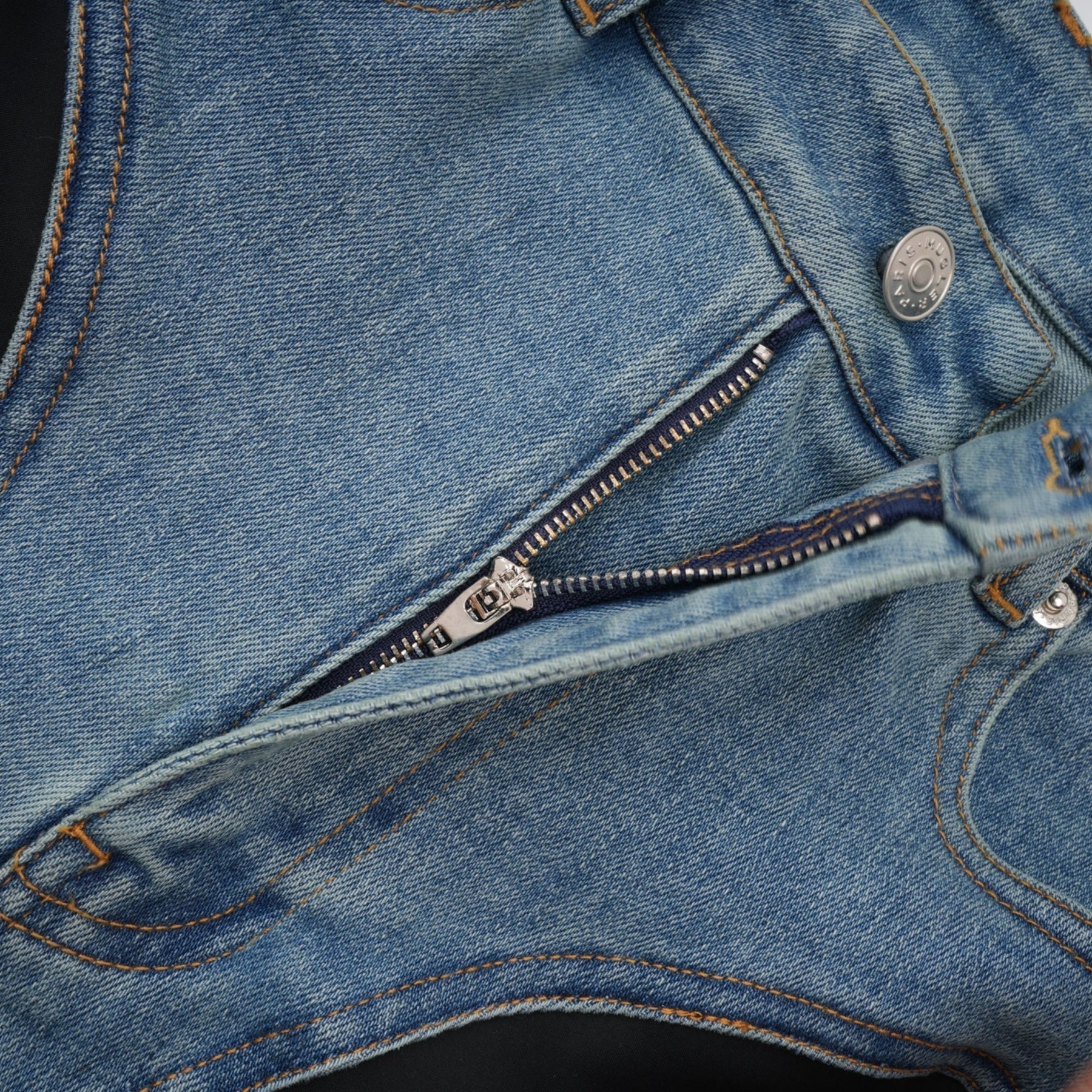 Adelyn Jeans - Stretch Denim Panelled Design Belt Loop Button Fly Pockets