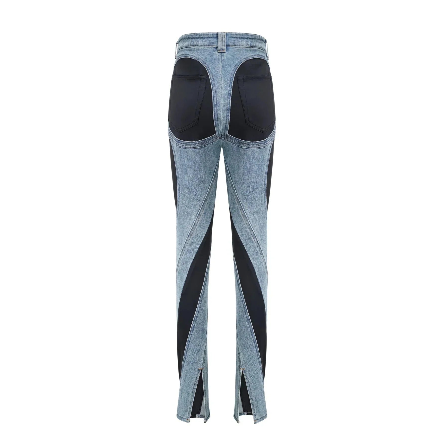 Adelyn Jeans - Stretch Denim Panelled Design Belt Loop Button Fly Pockets