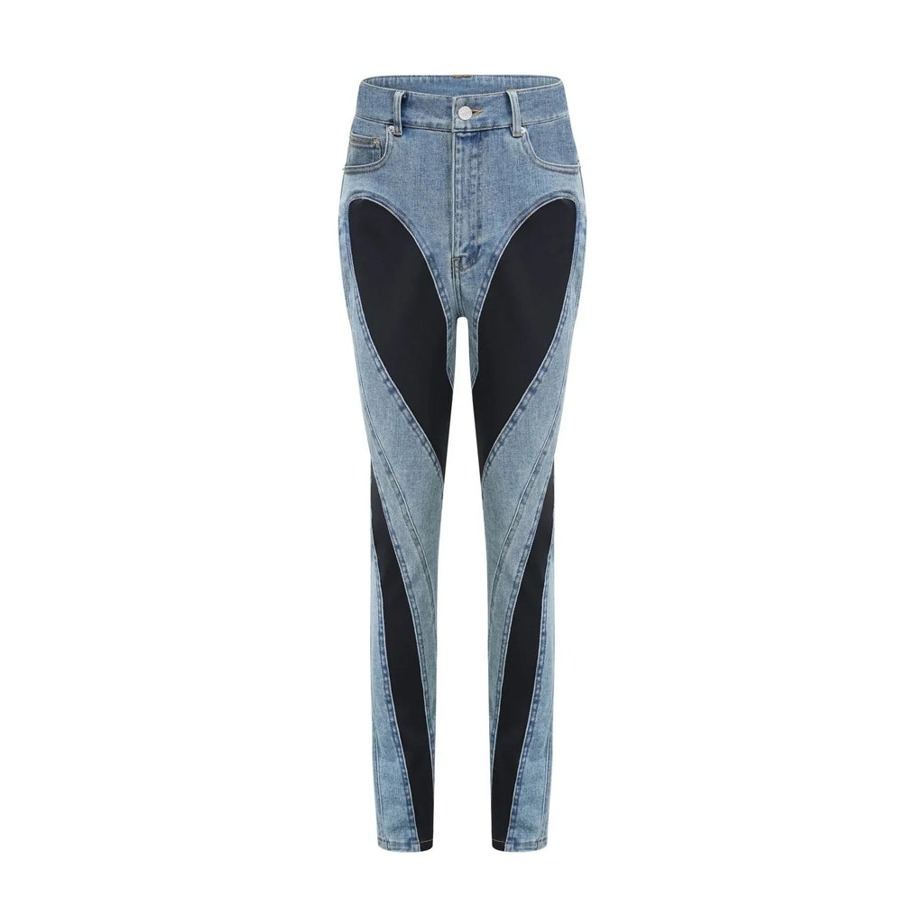 Adelyn Jeans - Stretch Denim Panelled Design Belt Loop Button Fly Pockets