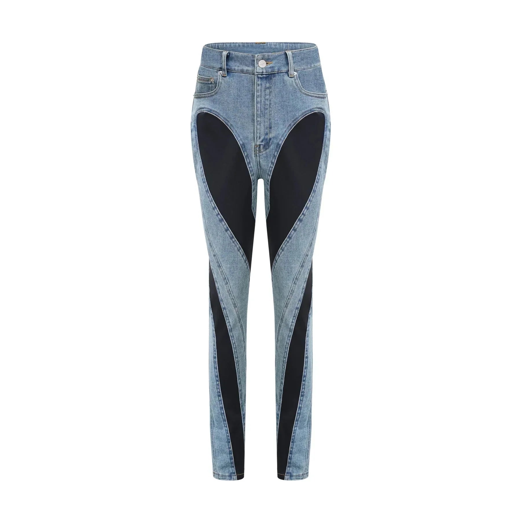 Adelyn Jeans - Stretch Denim Panelled Design Belt Loop Button Fly Pockets