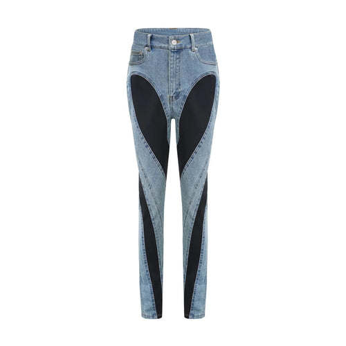 Adelyn Jeans - Stretch Denim Panelled Design Belt Loop Button Fly Pockets