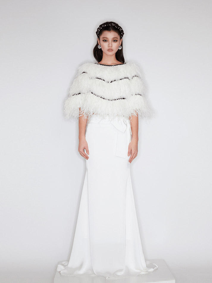 Adriana Feather - Embellished Cape - Luxurious Ostrich Feathers - Statement Design - Contrasting Trim - Relaxed Fit