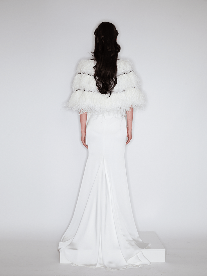Adriana Feather - Embellished Cape - Luxurious Ostrich Feathers - Statement Design - Contrasting Trim - Relaxed Fit