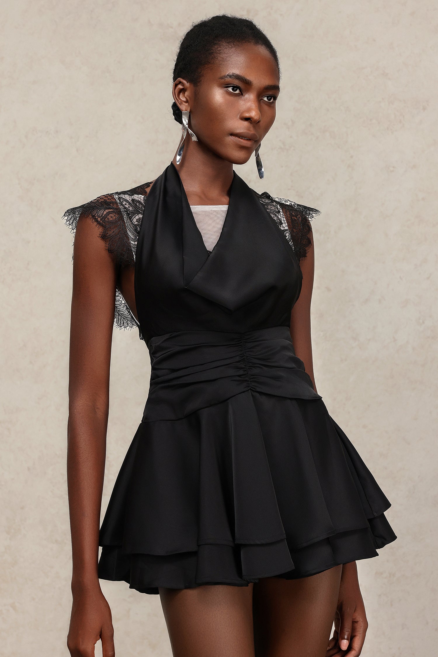Adrianna Black Lace V-Neck Mini Dress