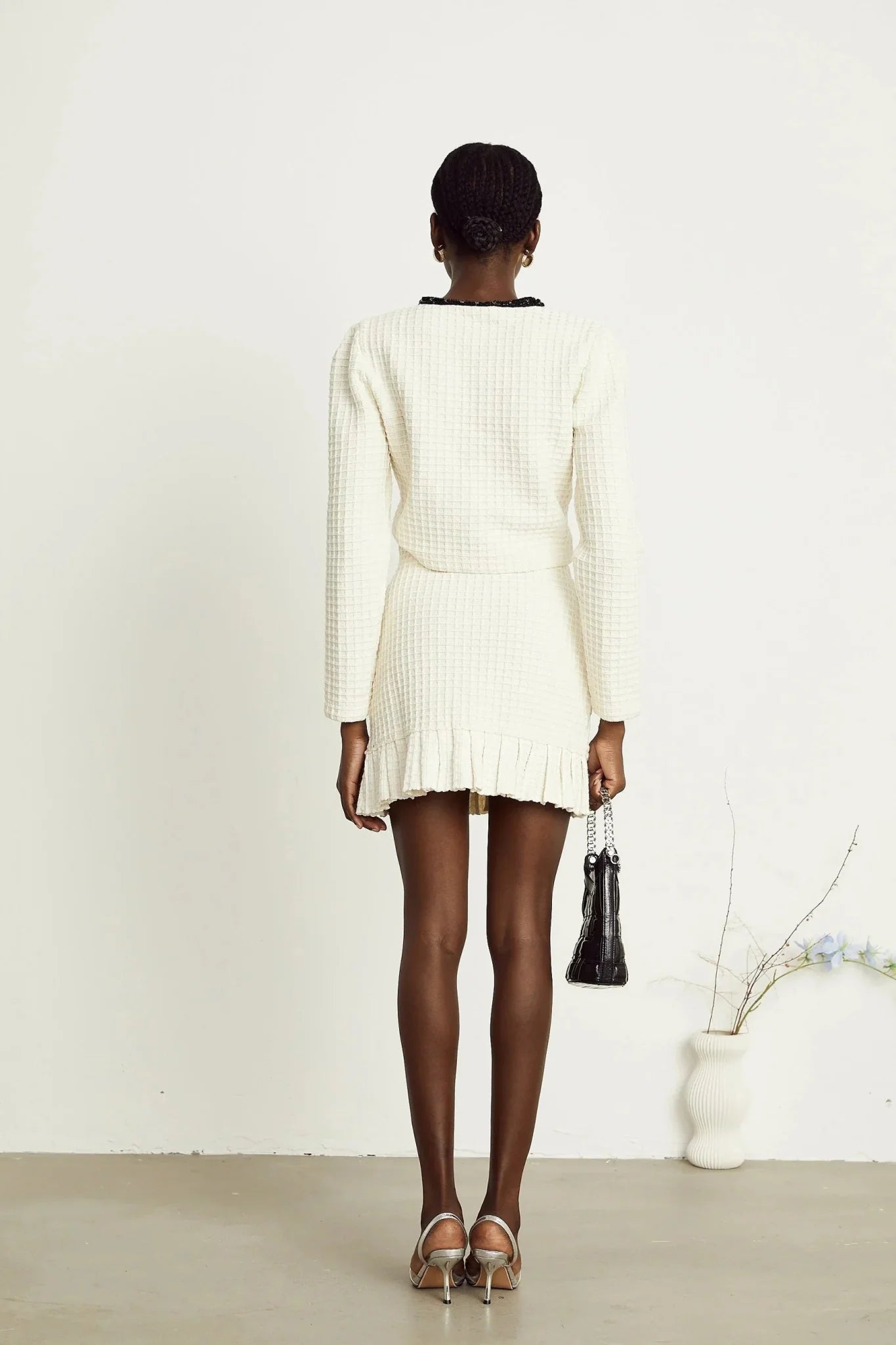 Adrianna Jacket & Skirt - Waffle Knit Texture - Bead Embellishments - Cropped Jacket Style - Pleated Hem