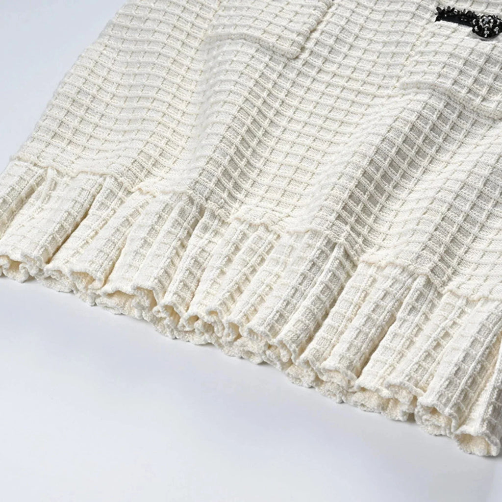 Adrianna Jacket & Skirt - Waffle Knit Texture - Bead Embellishments - Cropped Jacket Style - Pleated Hem