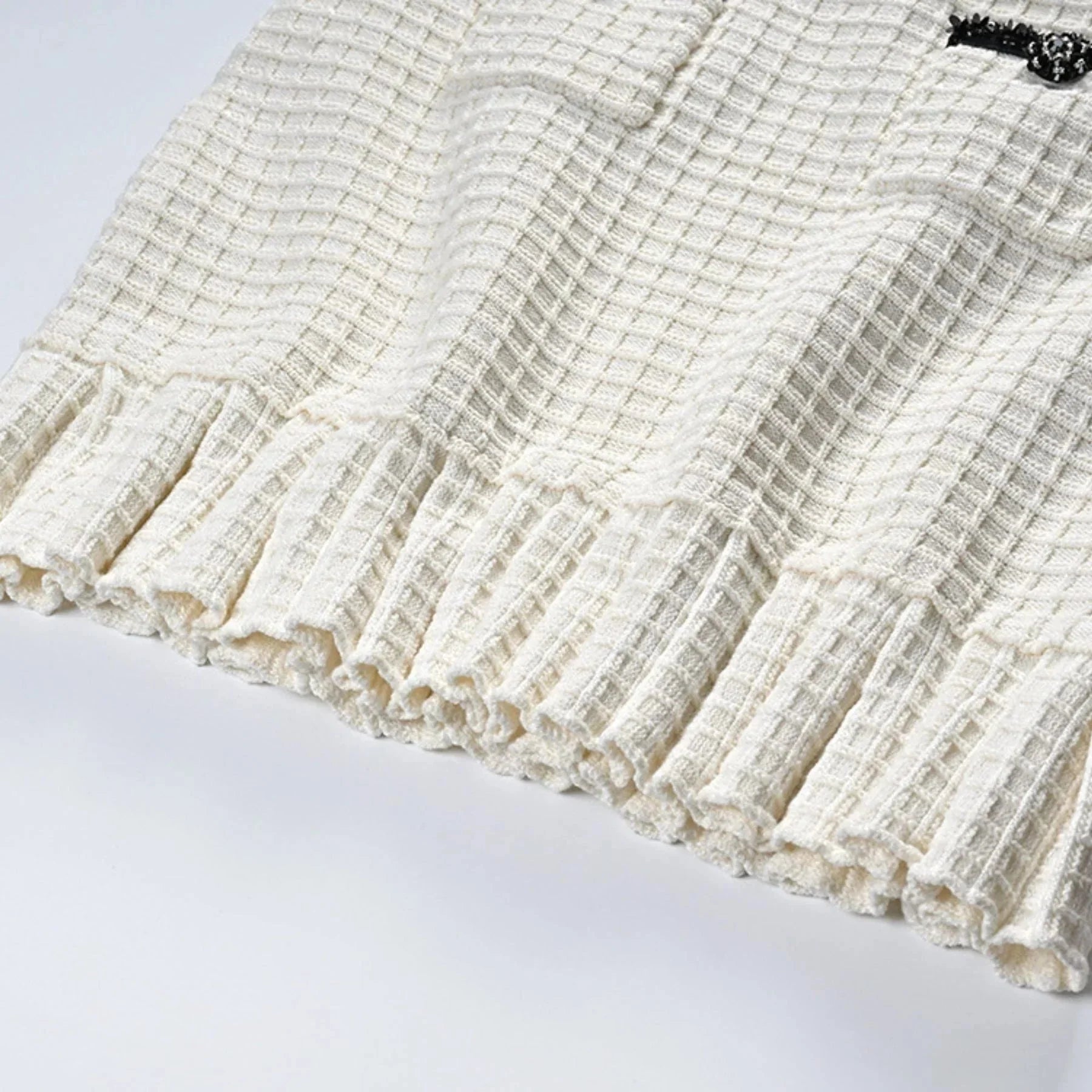 Adrianna Jacket & Skirt - Waffle Knit Texture - Bead Embellishments - Cropped Jacket Style - Pleated Hem