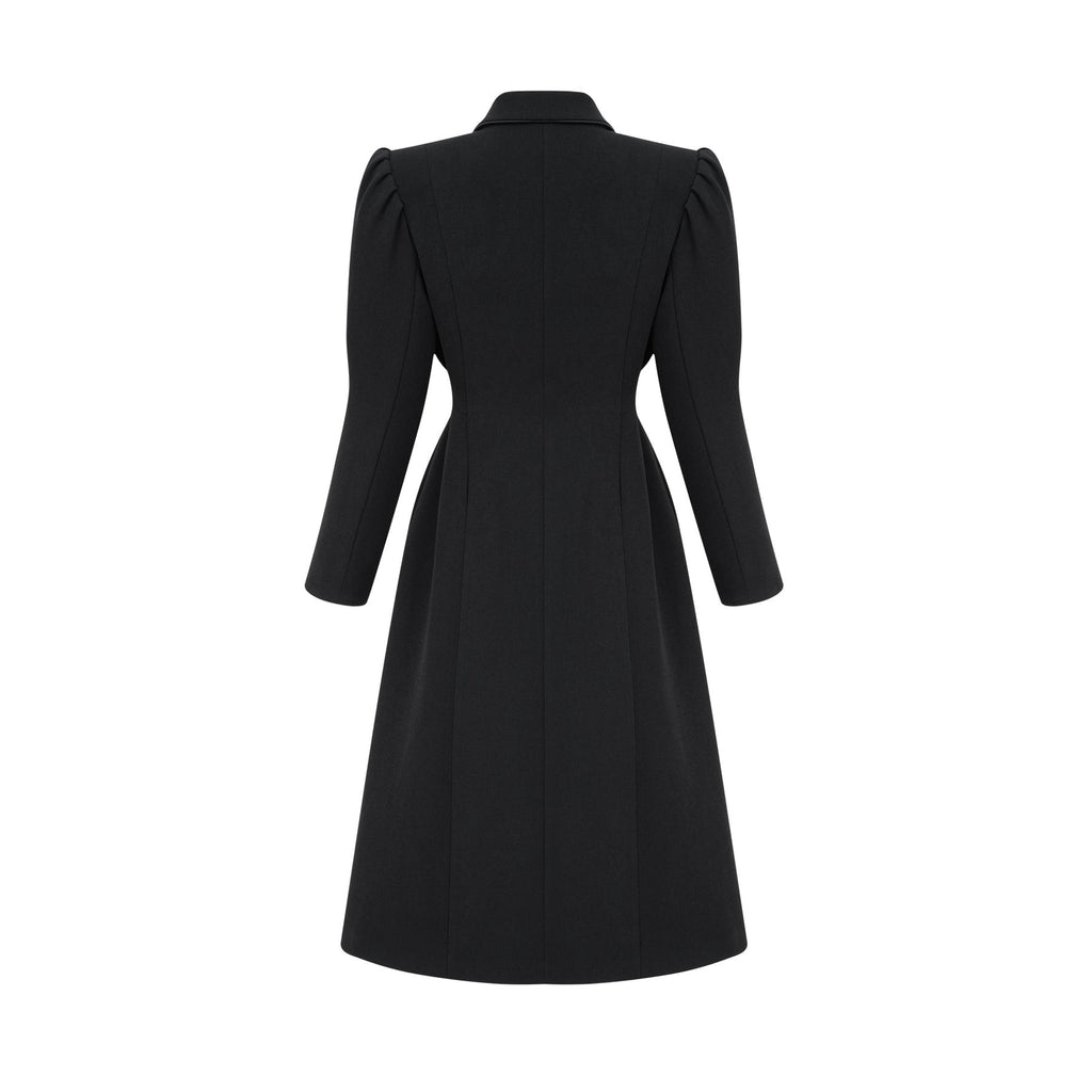 Aëlle Midi Coat - Statement Buttons - Pleated Shoulders - Lapel Collar - Tailored Fit