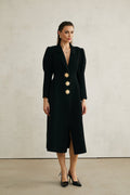 Aëlle Midi Coat - Statement Buttons - Pleated Shoulders - Lapel Collar - Tailored Fit