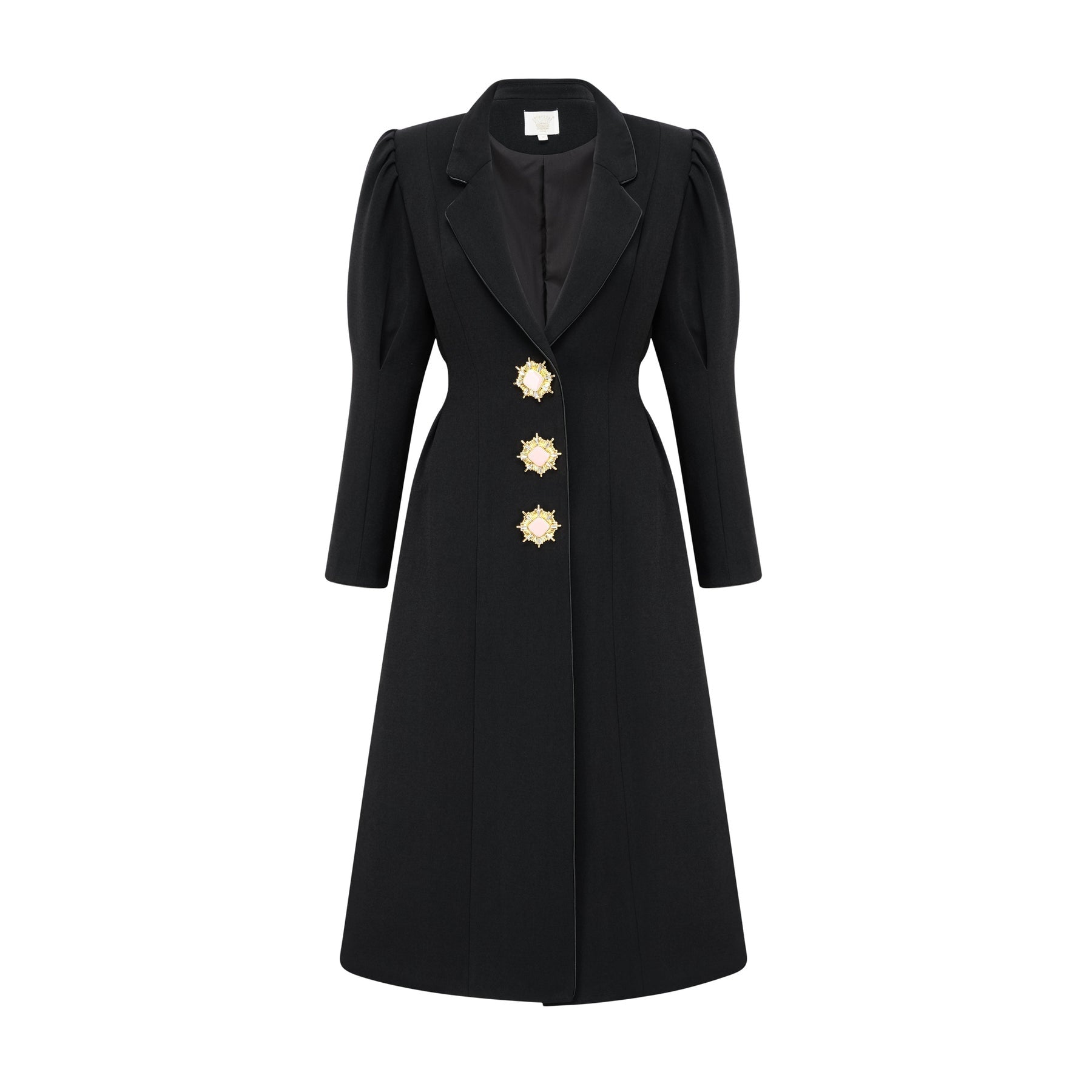 Aëlle Midi Coat - Statement Buttons - Pleated Shoulders - Lapel Collar - Tailored Fit