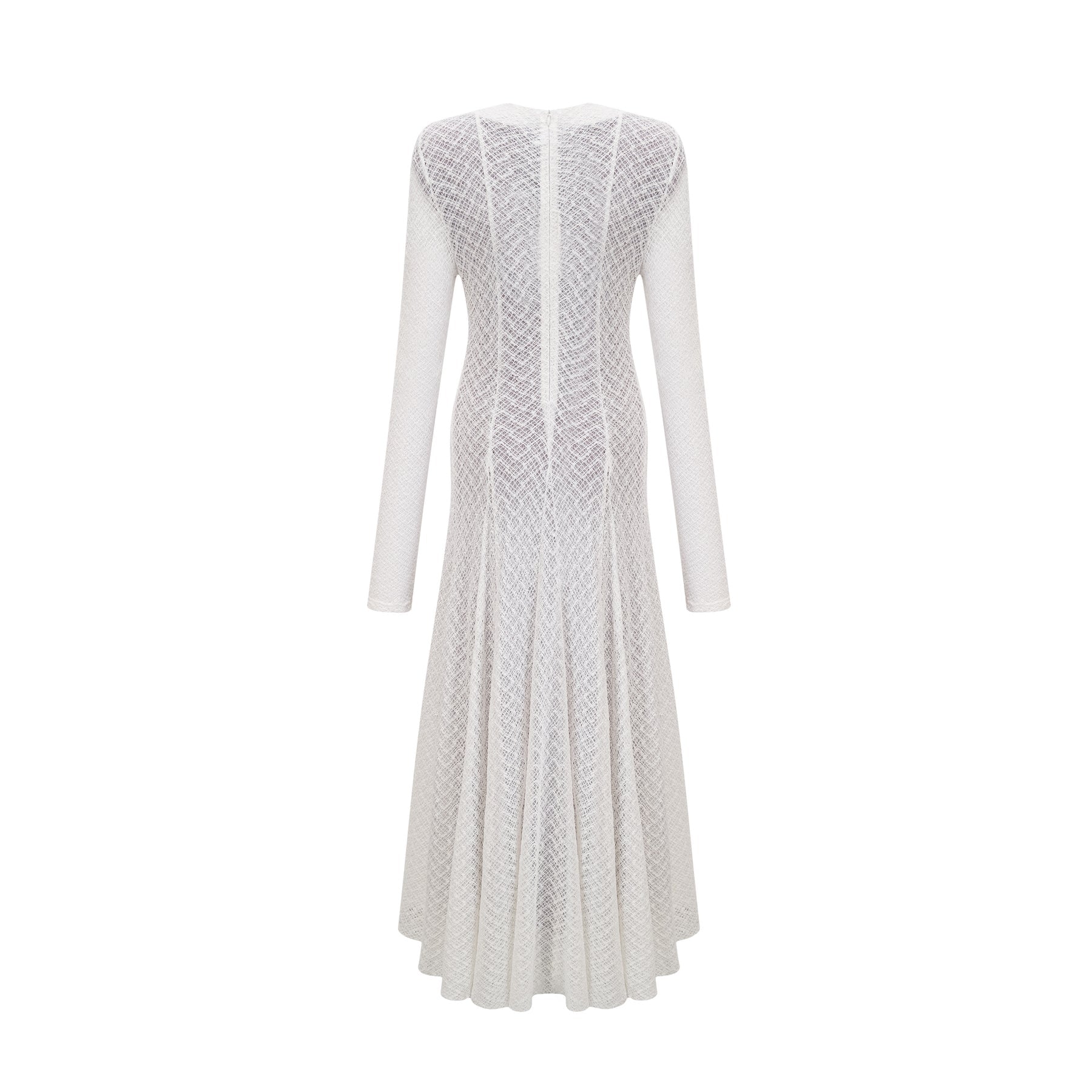 Agnese Maxi Dress - Crew Neck - Long Sleeves - Lace Overlay - Wavy Pattern with Pleated Detailing