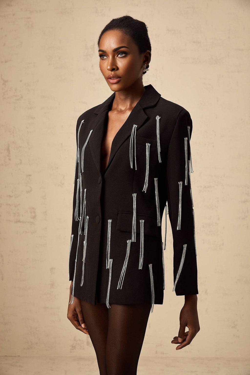 Agnolina Blazer - Notched lapels - Tassel detailing - Crystal embellishment - Front button fastening