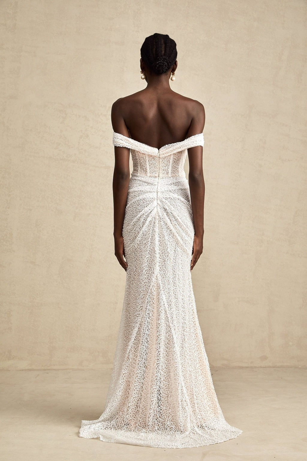 Agnolina Maxi Dress - Off - Shoulder Design - Corset Style - Sequin Embellishment - Ruched Detailing