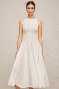 Agnolina Midi Dress - Crochet Knit - Sleeveless - Puff Skirt - Godet Design