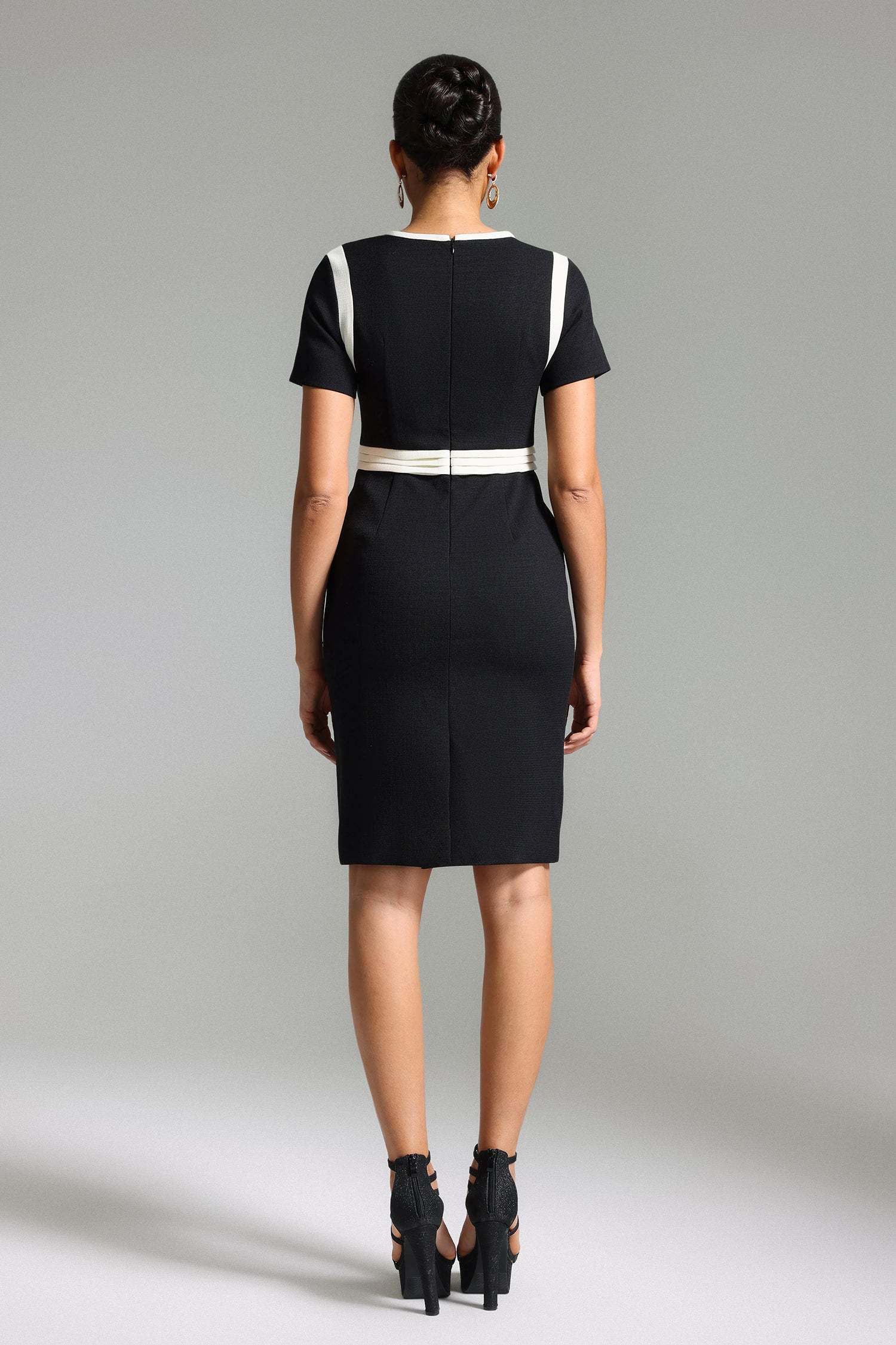 Aida Black Elegant Chic Silhouette Dress Classic Neckline Contrasting Tones Modern Fashion Enthusiasts