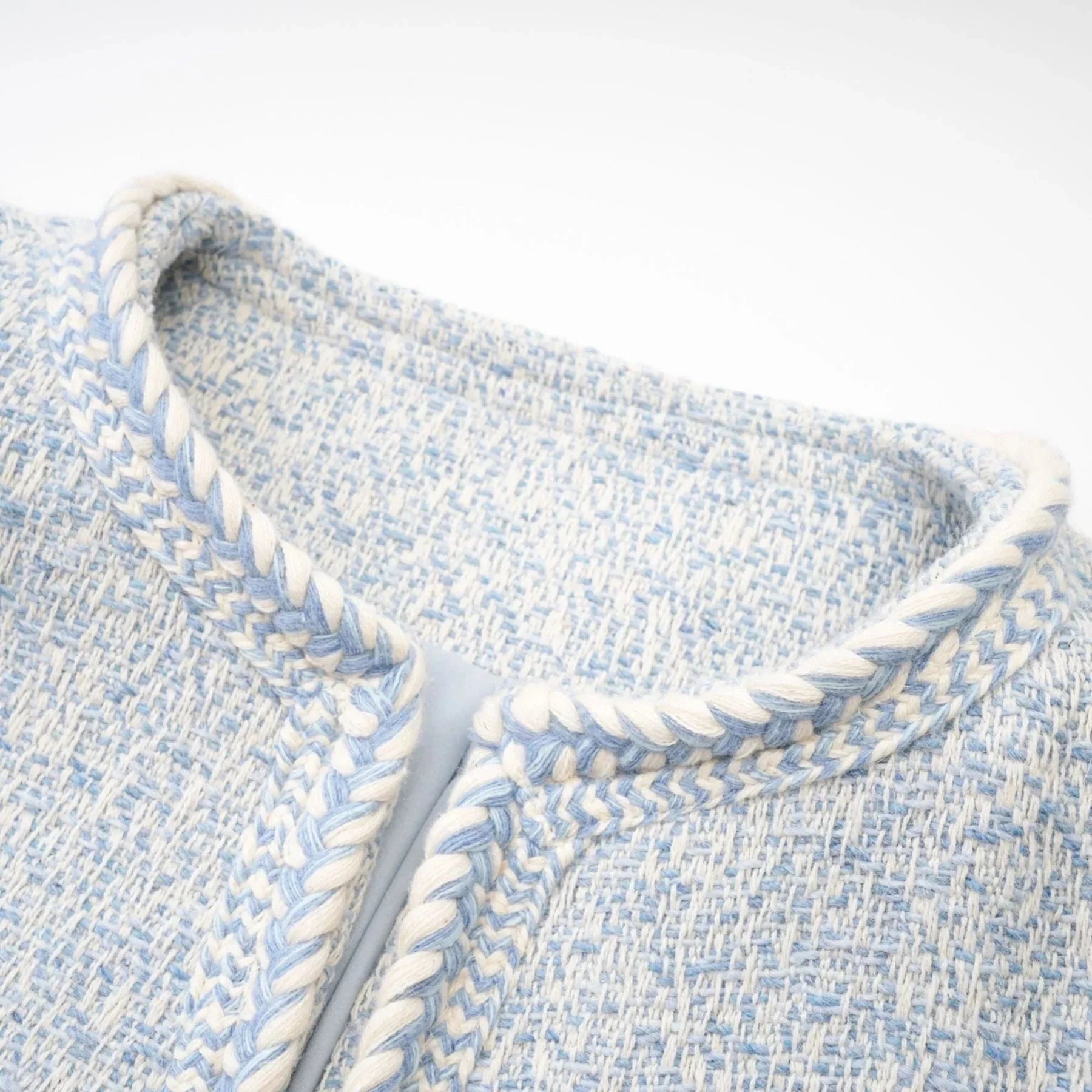 Aida Jacket - Round Neck - Tweed - Golden Button Detailing - Panelled Construction