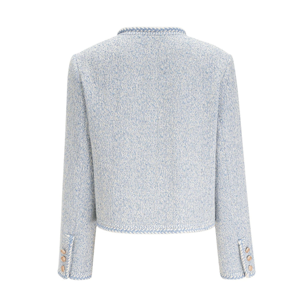 Aida Jacket - Round Neck - Tweed - Golden Button Detailing - Panelled Construction