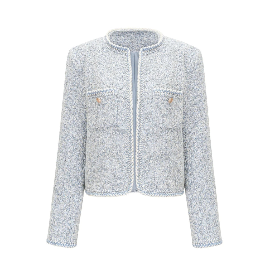 Aida Jacket - Round Neck - Tweed - Golden Button Detailing - Panelled Construction