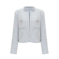 Aida Jacket - Round Neck - Tweed - Golden Button Detailing - Panelled Construction