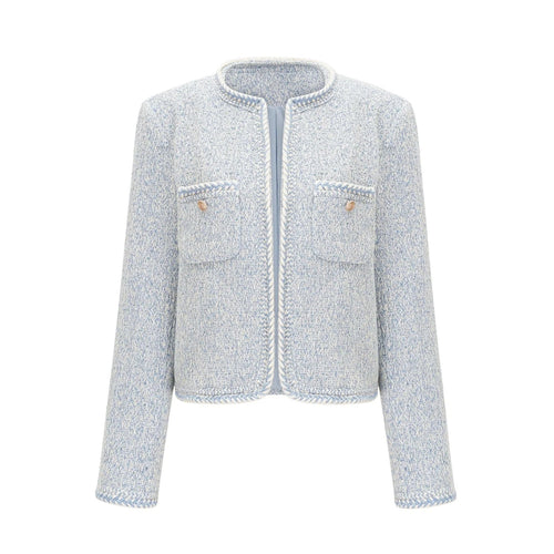 Aida Jacket - Round Neck - Tweed - Golden Button Detailing - Panelled Construction