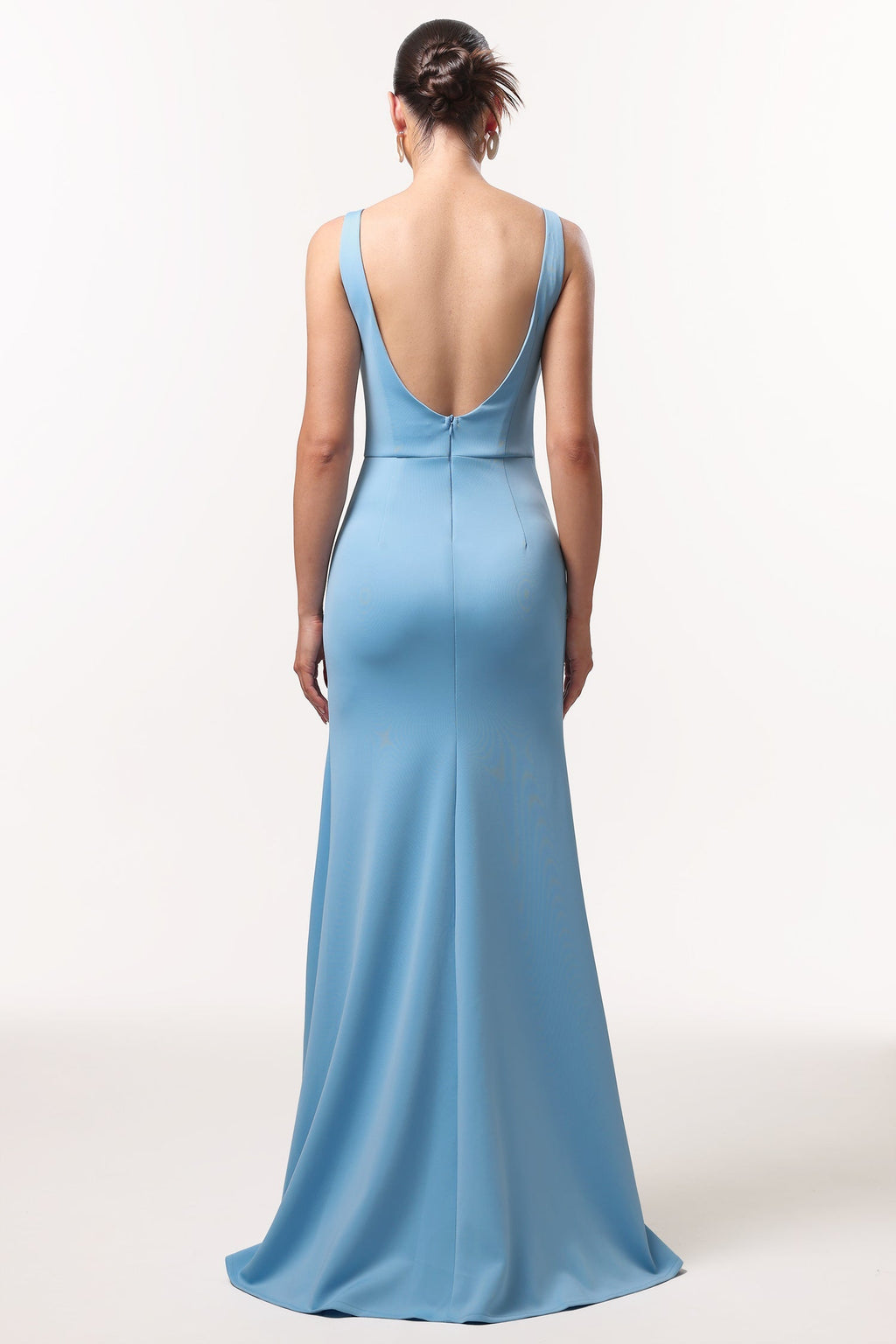 Ainsley Blue Elegant Sophisticated Dress High Slit Sleeveless Ruffle Detailing