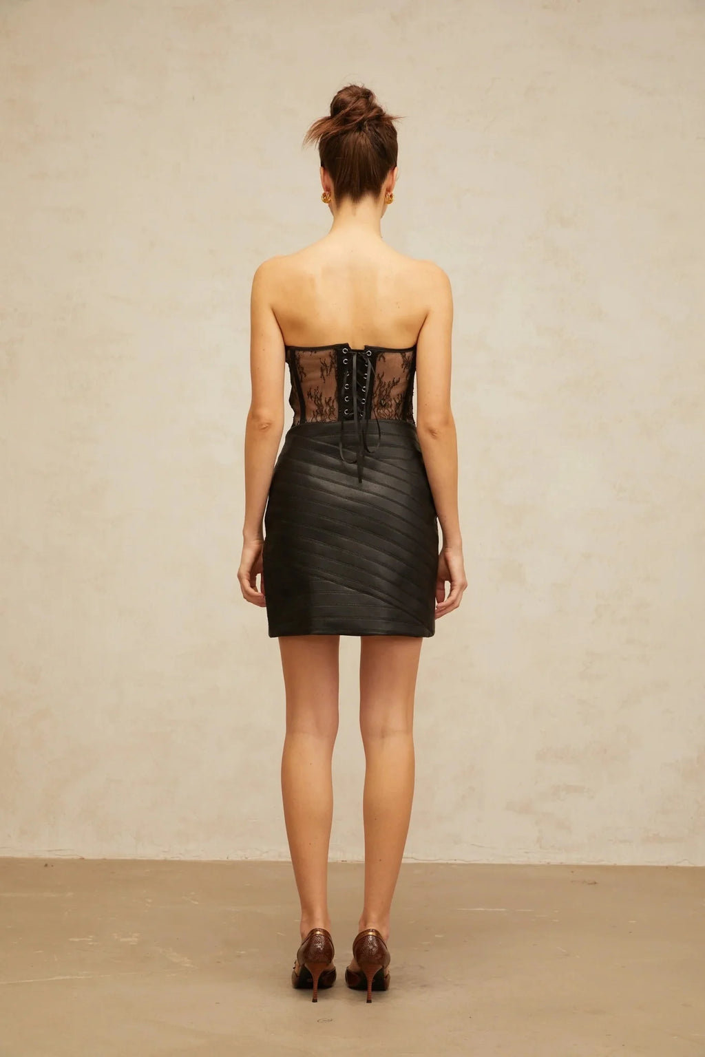 Ainsley Corset & Skirt with Lace Detail and Wrap Design in Black