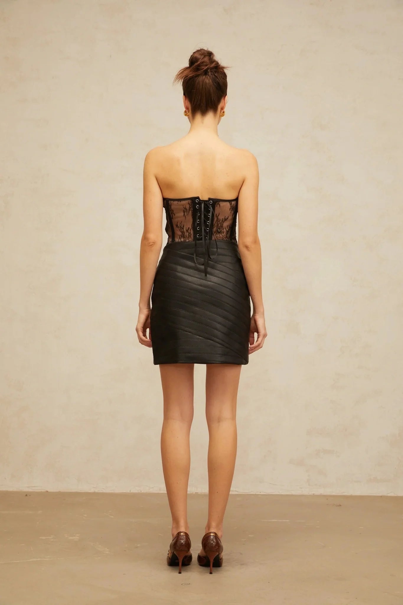 Ainsley Corset & Skirt with Lace Detail and Wrap Design in Black