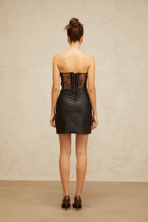 Ainsley Corset & Skirt with Lace Detail and Wrap Design in Black