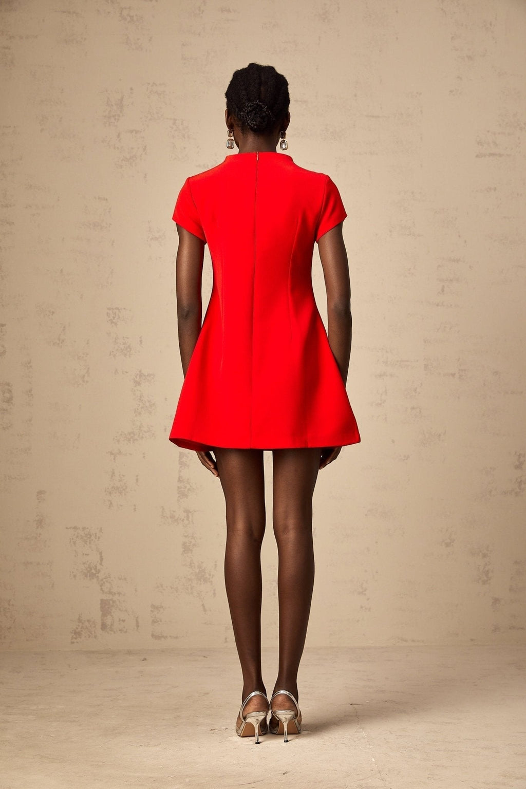 Ainsley Mini Dress - Crew Neck - Cap Sleeves - Cinched Waist - Faux Flap Pockets