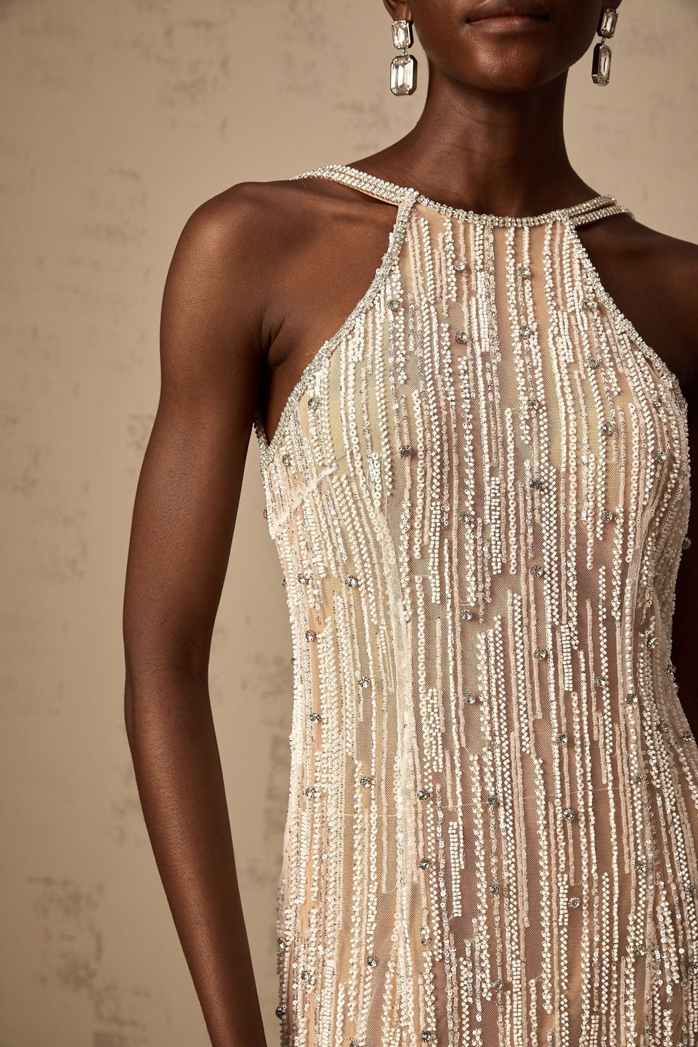 Ainsley Mini Dress – Spaghetti Straps – Fringed Edge – Crystal Embellishment