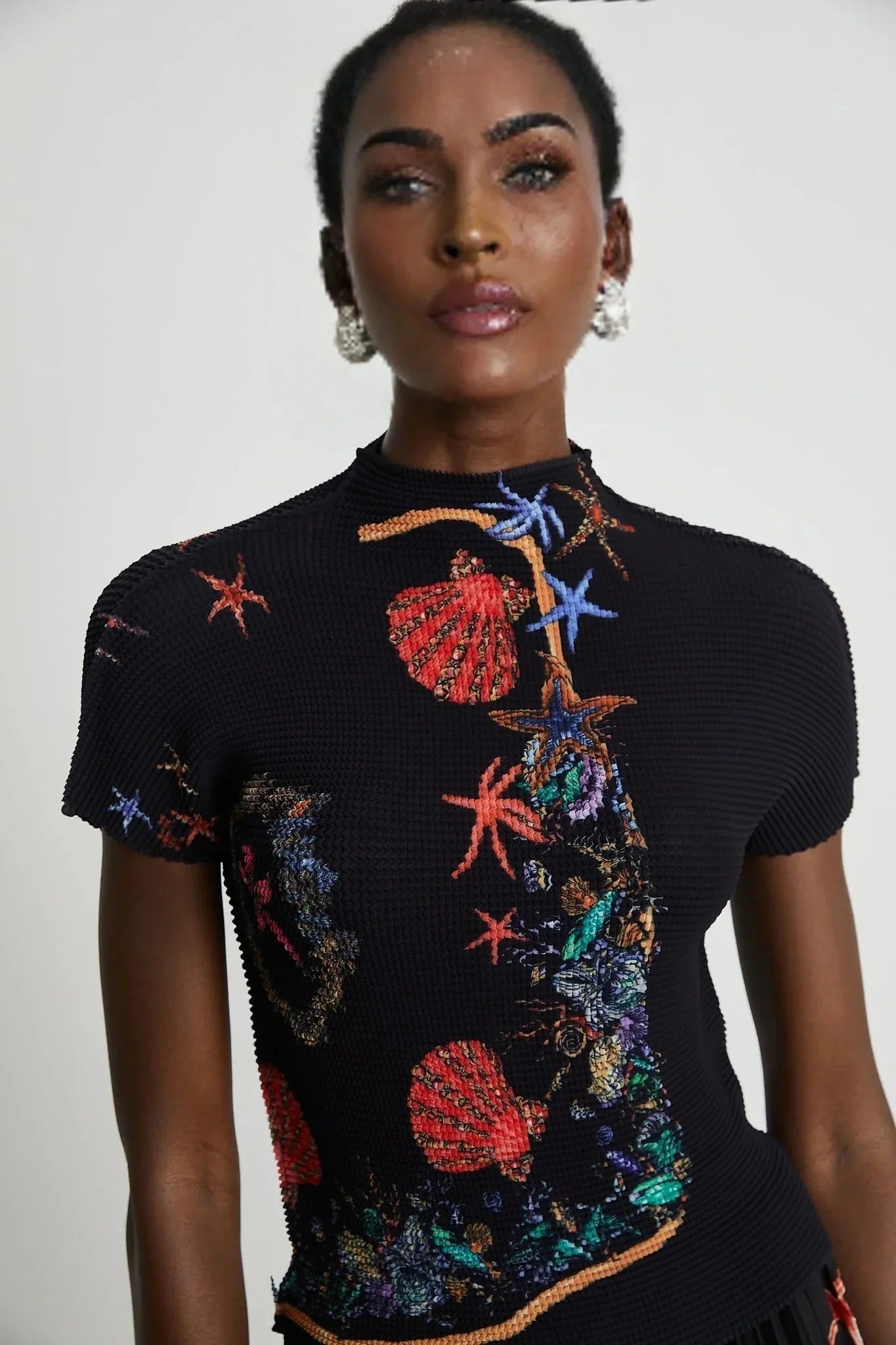 Ainsley Skirt & Top Set - Short Sleeves - Mock Neck - Pattern - Pleat Detailing